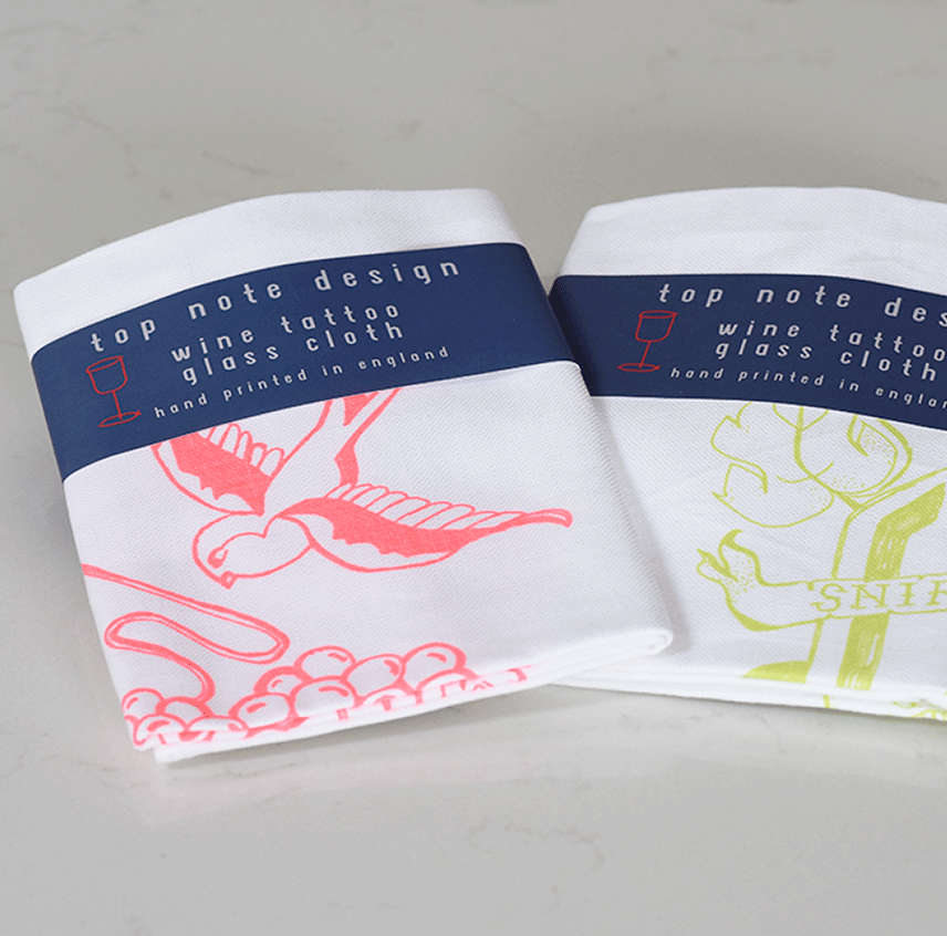 Tattoo Design Tea Towels | Top Note Design | Gifts For Wine Lovers