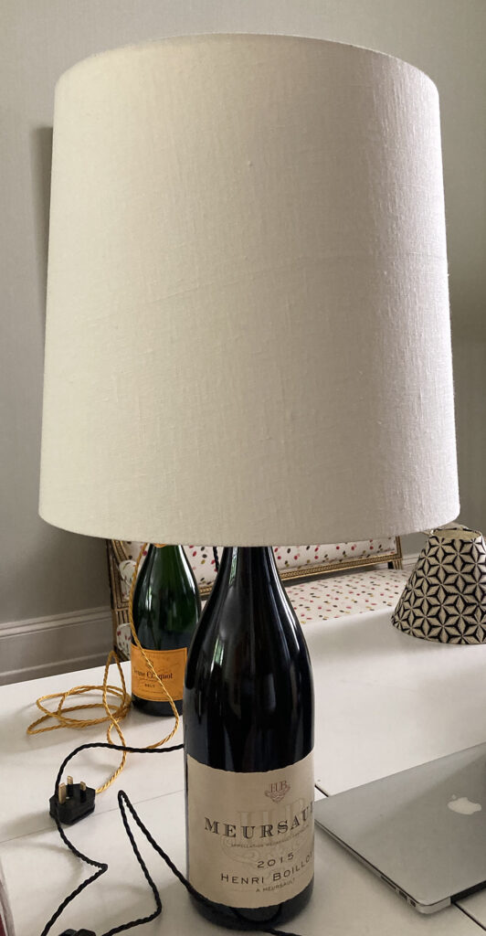 contempory drum lampshade on wine lamp base